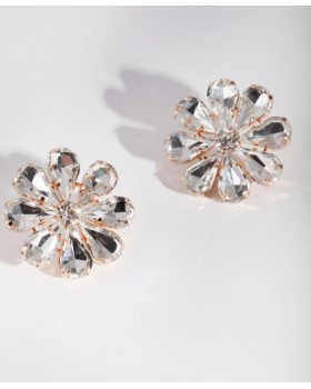 Gold Diamond Large Flower Stud Earring For Women & Girls